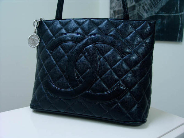 Chanel Black Caviar Leather Medallion Tote