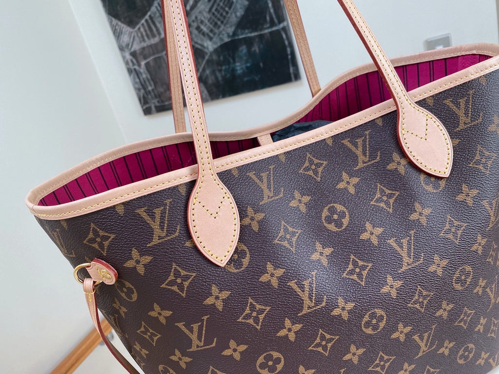 Louis Vuitton, Bags, Auth Louis Vuitton Neverfull Mm Pink Pivone Lining  Monogram