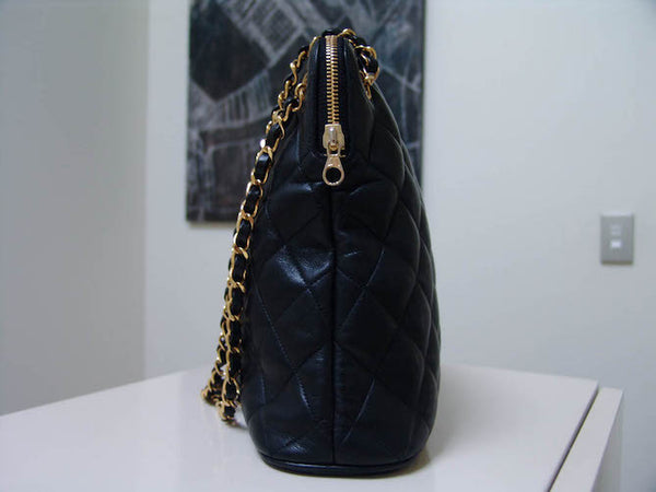 Chanel Lambskin Quilted Chain Zipper Tote