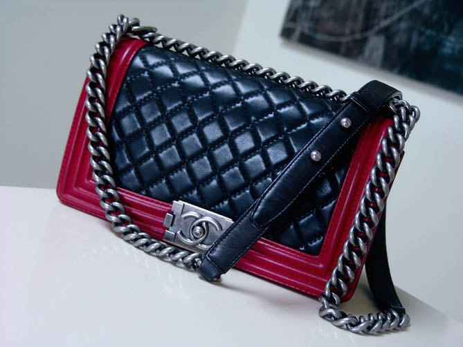 Chanel Boy Bag Lambskin Black Red My Haute