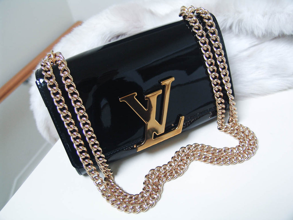 Louis Vuitton Black Patent Leather Chain Louise MM Bag Louis