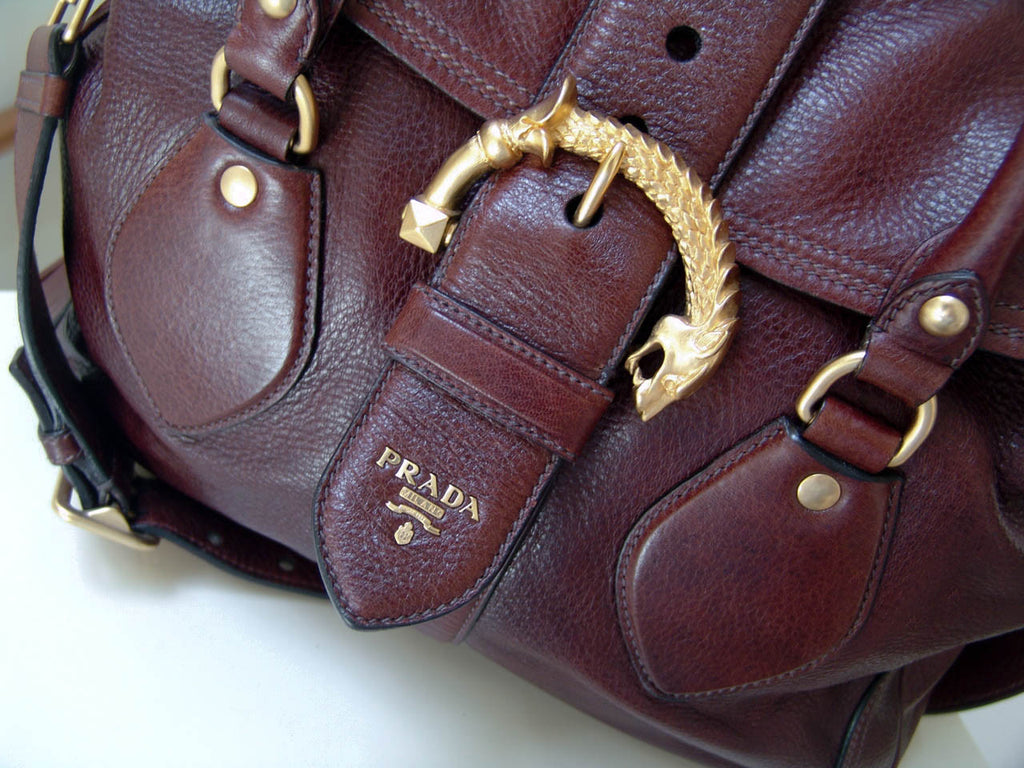 Prada Brown Pebbled Original Deerskin Large Handbag w/Removable Shoulder  Strap