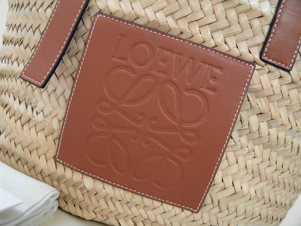 Loewe Palm Leaf & Tan Calfskin Medium Basket Bag | New