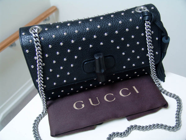 Gucci Black Miss Bamboo Medium Studded Calfskin Bag