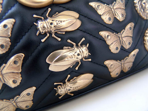 Gucci 2017 L.E. Black Marmont Bug Matelassé Cross-Body Bag