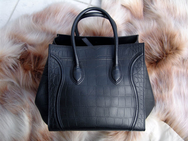 Céline Black Croc Embossed Large Phantom Tote