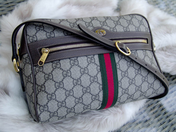 Gucci Beige GG Supreme Ophidia Small Camera Shoulder Bag