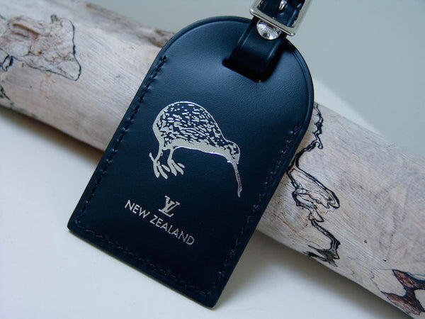 Louis Vuitton Kiwi Hotstamp Noir Leather Luggage Tag | New