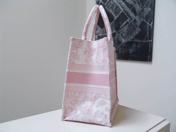 Christian Dior 2020 Small Dior Pink Toile de Jouy Embroidery Book Tote | New