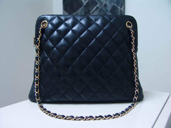 Chanel Lambskin Quilted Chain Zipper Tote