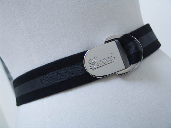 Gucci Signature Black & Grey Gucci Script Web Belt
