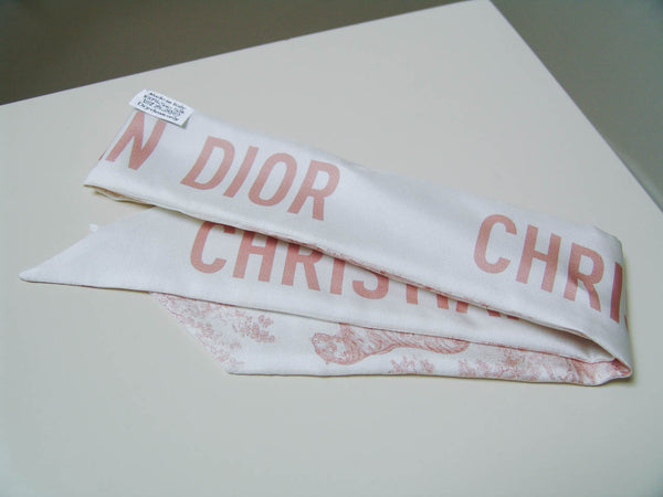 Christian Dior 2020 Pink Silk Twill Toile de Jouy Mitzah Scarf | New