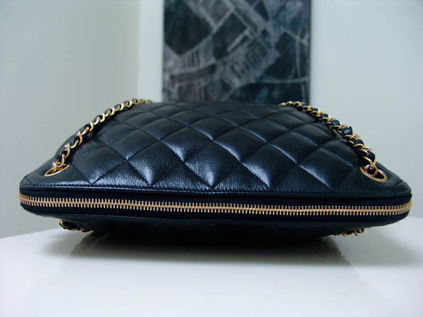 Chanel Lambskin Quilted Chain Zipper Tote