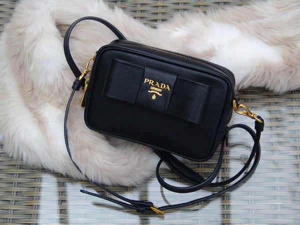 Prada Black Saffiano Fiocco Bow Camera Bag