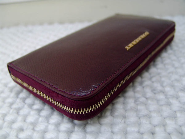 Burberry Bordeaux Patent Elmore Zip-Around Wallet | BNIB