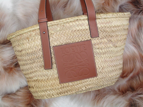 Loewe Palm Leaf & Tan Calfskin Medium Basket Bag | New