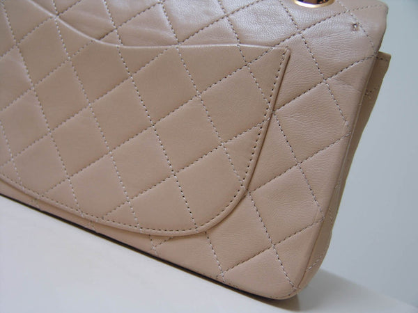 Chanel Beige Lambskin Classic Double Flap