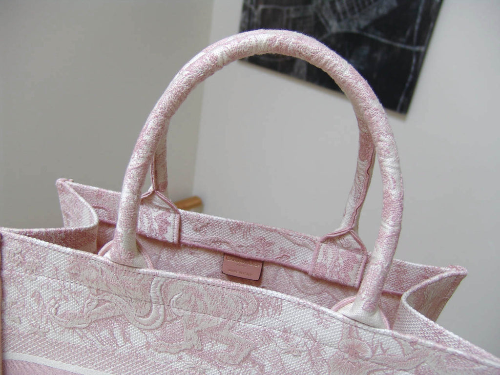 Small dior book tote pink toile de best sale jouy embroidery