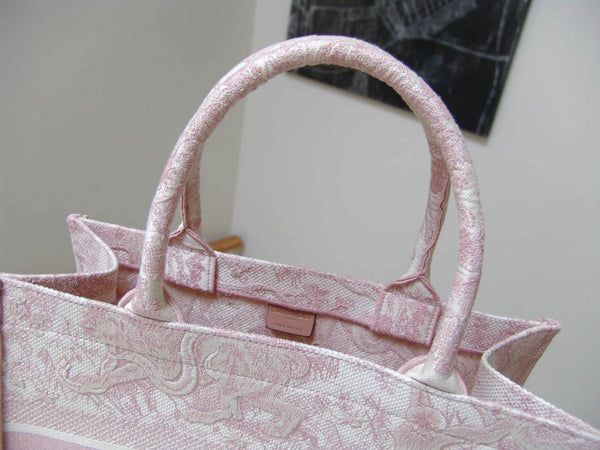 Christian Dior 2020 Small Dior Pink Toile de Jouy Embroidery Book Tote | New