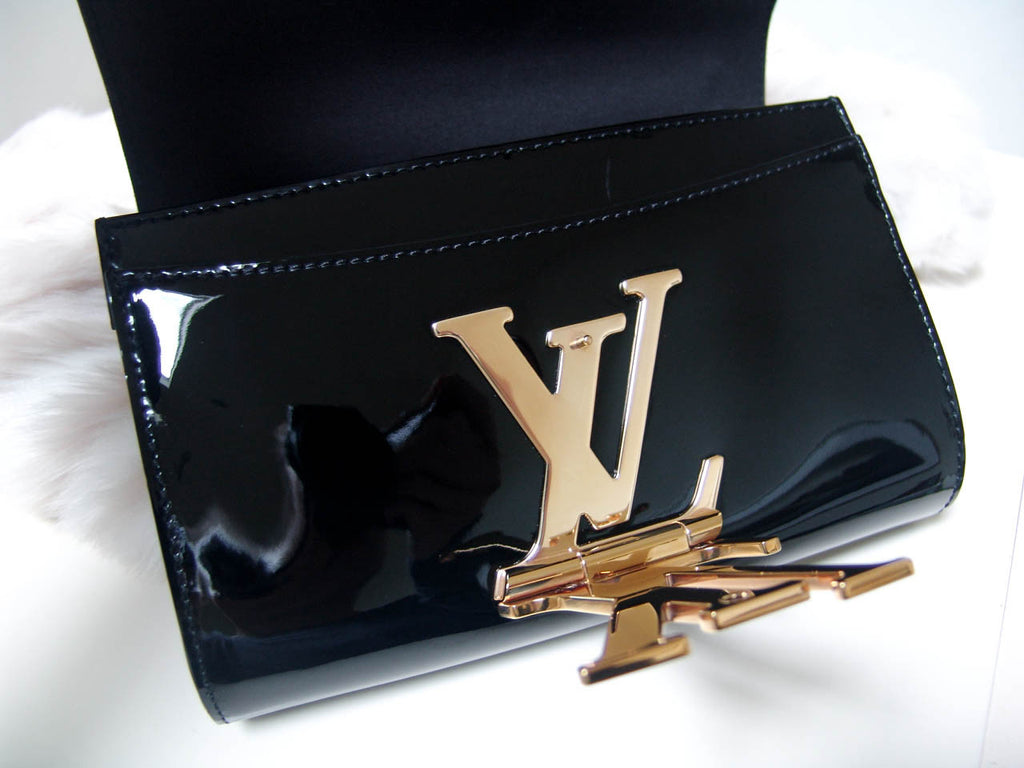 Louis Vuitton Black Patent Leather Pochette Louise MM chain