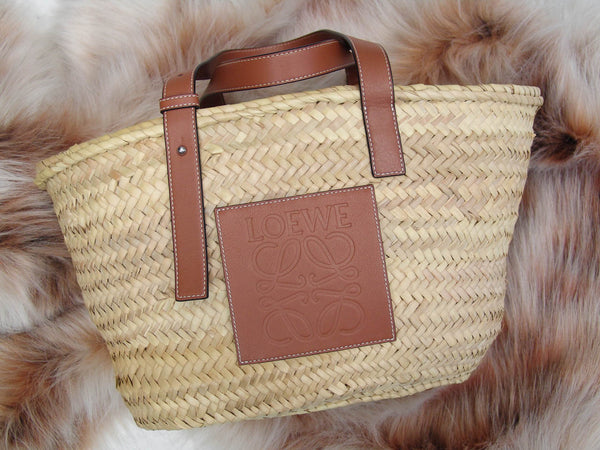 Loewe Palm Leaf & Tan Calfskin Medium Basket Bag | New