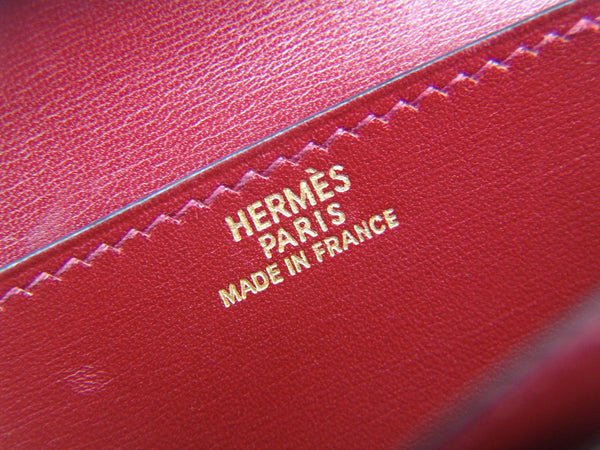 Hermès Rouge H Box Calf Leather Béarn Wallet GHW