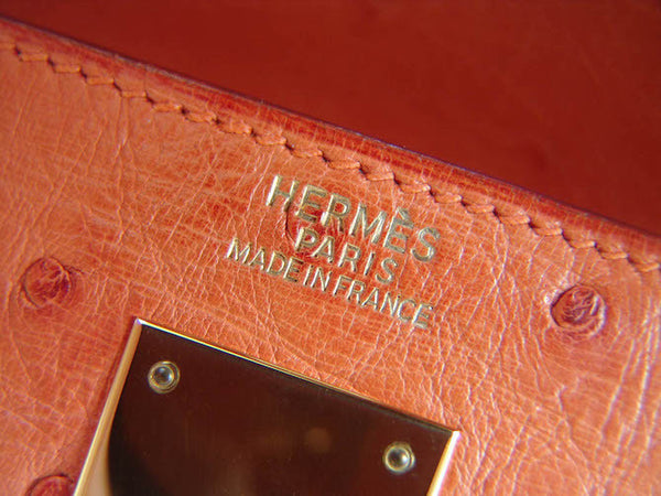 Hermès Ostrich Leather Kelly 32 in Orange