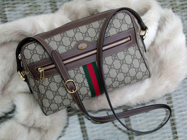 Gucci Beige GG Supreme Ophidia Small Camera Shoulder Bag