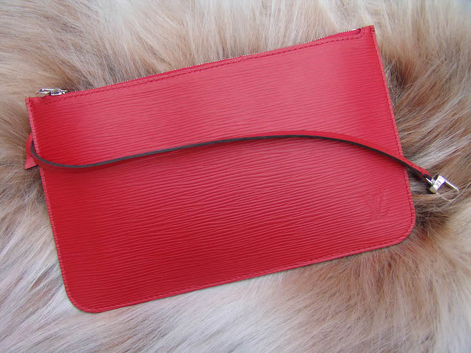 Louis Vuitton Red Epi Leather Neverfull Pochette Wristlet Pouch